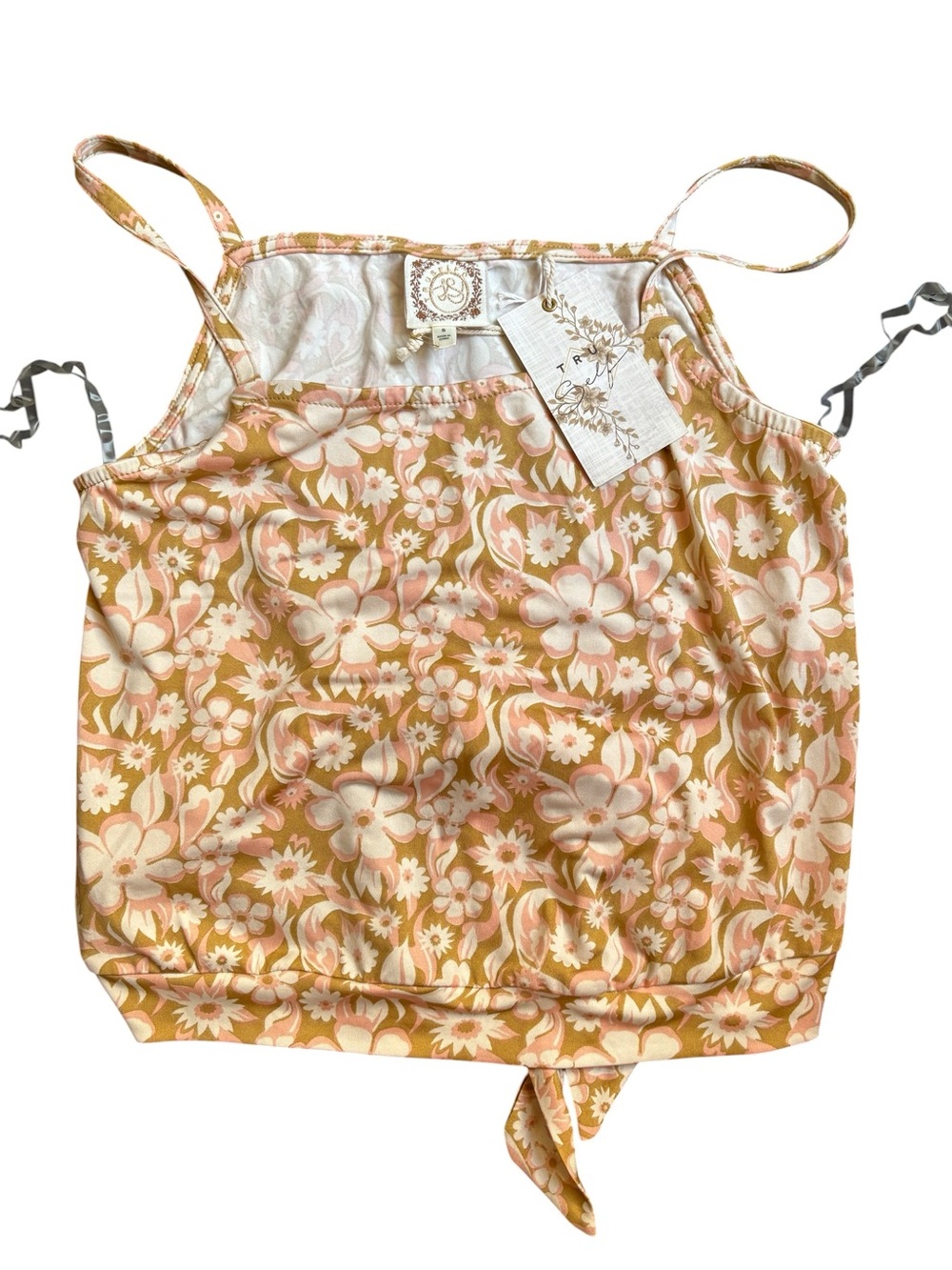 Rivi Floral Tie-Front Cami Top - Pink & Tan